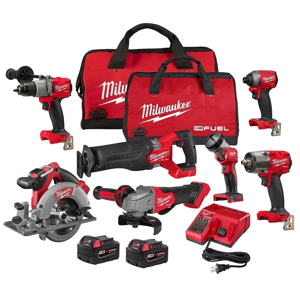 Milwaukee M18 Fuel 18V Lithium-Ion Brushless Cordless 7-Tool Combo Kit 5.0 Ah - 2998-27