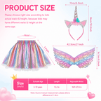 Unicorn Costume for Girls, Tutu Skirt Wings Unicorn Headband Princess Outfit for Birthday Halloween Christmas Cosplay Dress Up