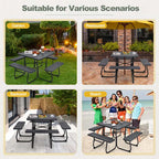 8-Person Outdoor HDPE Square Picnic Table And Bench Set, 67in x 67in x 30in, Metal Frame