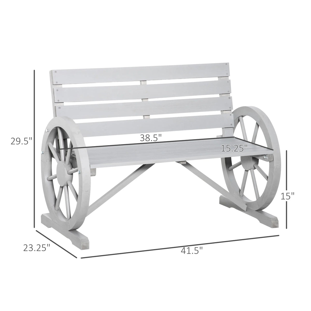 Outsunny Wooden Wagon Wheel Bench, 2-Person, Fir Wood, Carbonized, 41.5in L x 23.25in W x 29.5in H - 84B-183