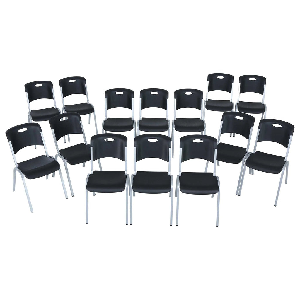 Lifetime Steel-Framed Indoor/Outdoor Commercial Grade Stacking Chairs, Black & Silver, Set Of 14 - 80569