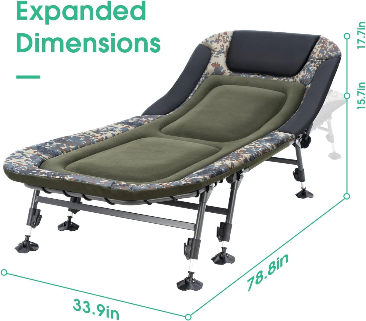 Folding Camping Cot for Adults With Carry Bag, 330 lbs, 79 x 33 x 15.7-17.7 in - Adult Cot