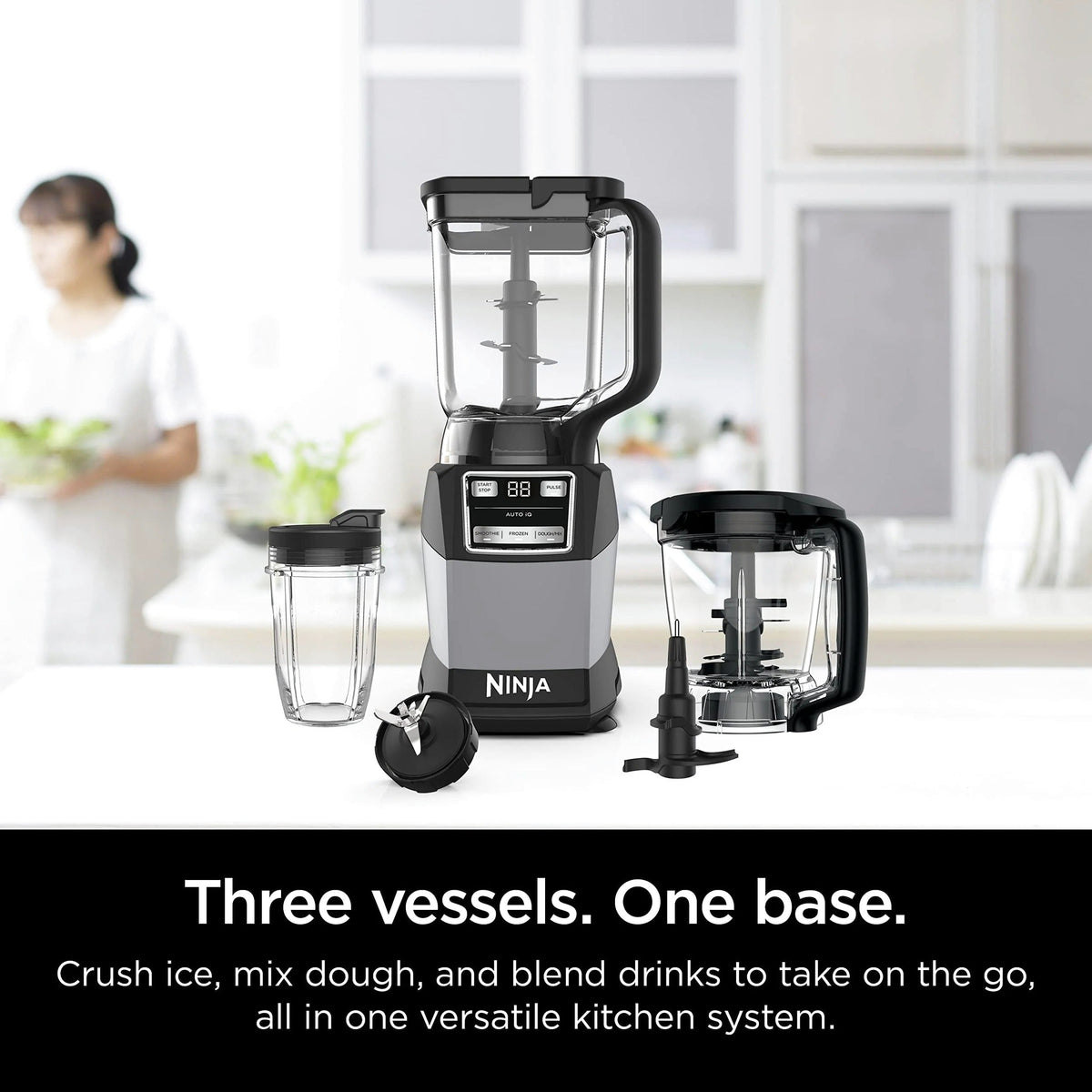 Ninja Compact Kitchen System 1200W, 72-oz Pitcher, 5-Cup Processor Bowl, 18-oz Cup - 3 Functions