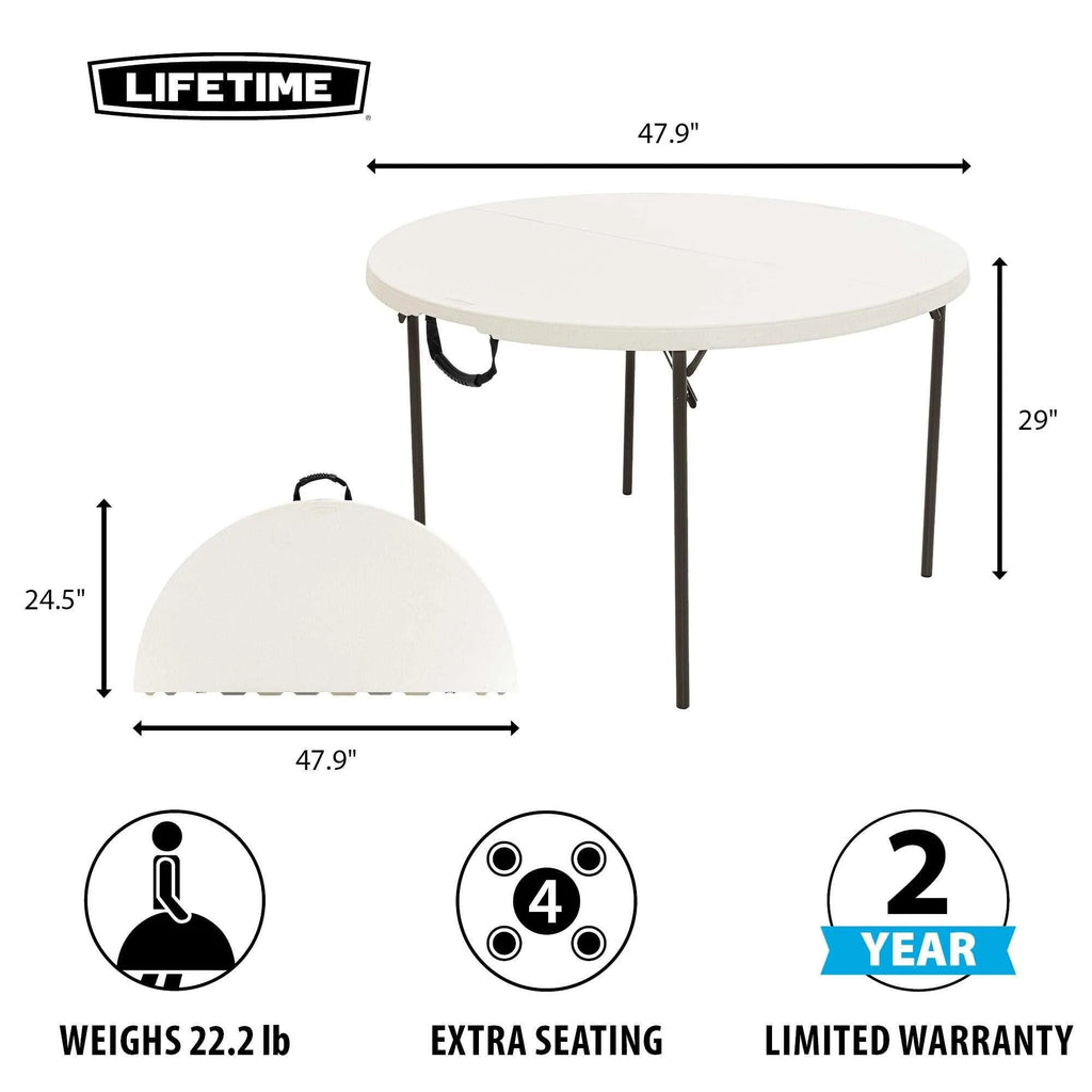 Lifetime 48 inch Round Fold-In-Half Table, White Granite - 280064