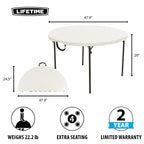 Lifetime 48 inch Round Fold-In-Half Table, White Granite - 280064