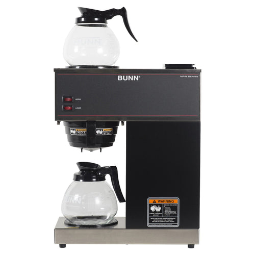12-Cup Pourover Coffee Maker, Black, With Upper & Lower Warmers, 2 Glass Decanters - Commercial Use