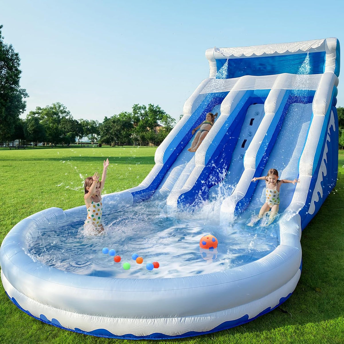 CHUNNIAN Inflatable Water Slide Bounce House 20.6x9.5x9.3 Ft Blue With Blower