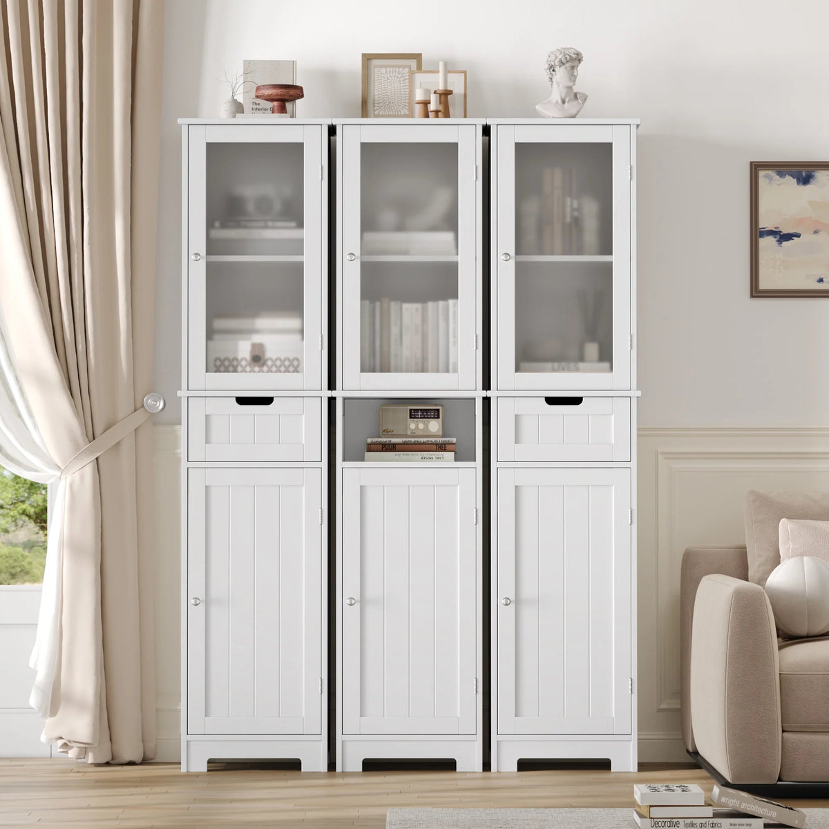 Homfa Tall Narrow Bathroom Storage Cabinet With Door And Drawer, 15.7in L x 11.8in W x 67in H, White