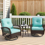 3-Piece Patio Swivel Rocking Chair Set With Glass Top Table - 2 Chairs