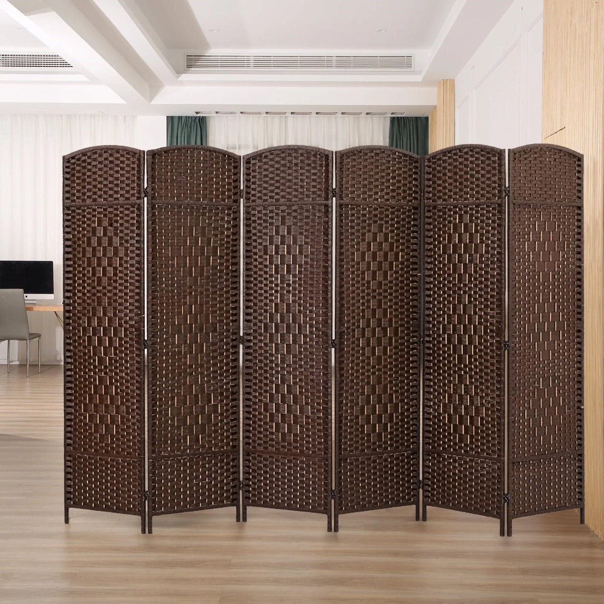 Freestanding Folding Woven Fiber Room Divider Privacy Screen - 6 Ft Tall