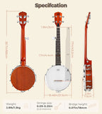 Vangoa 38-Inch 5-String Mahogany Banjo Set With Resonator And Remo Head - VBJ-40