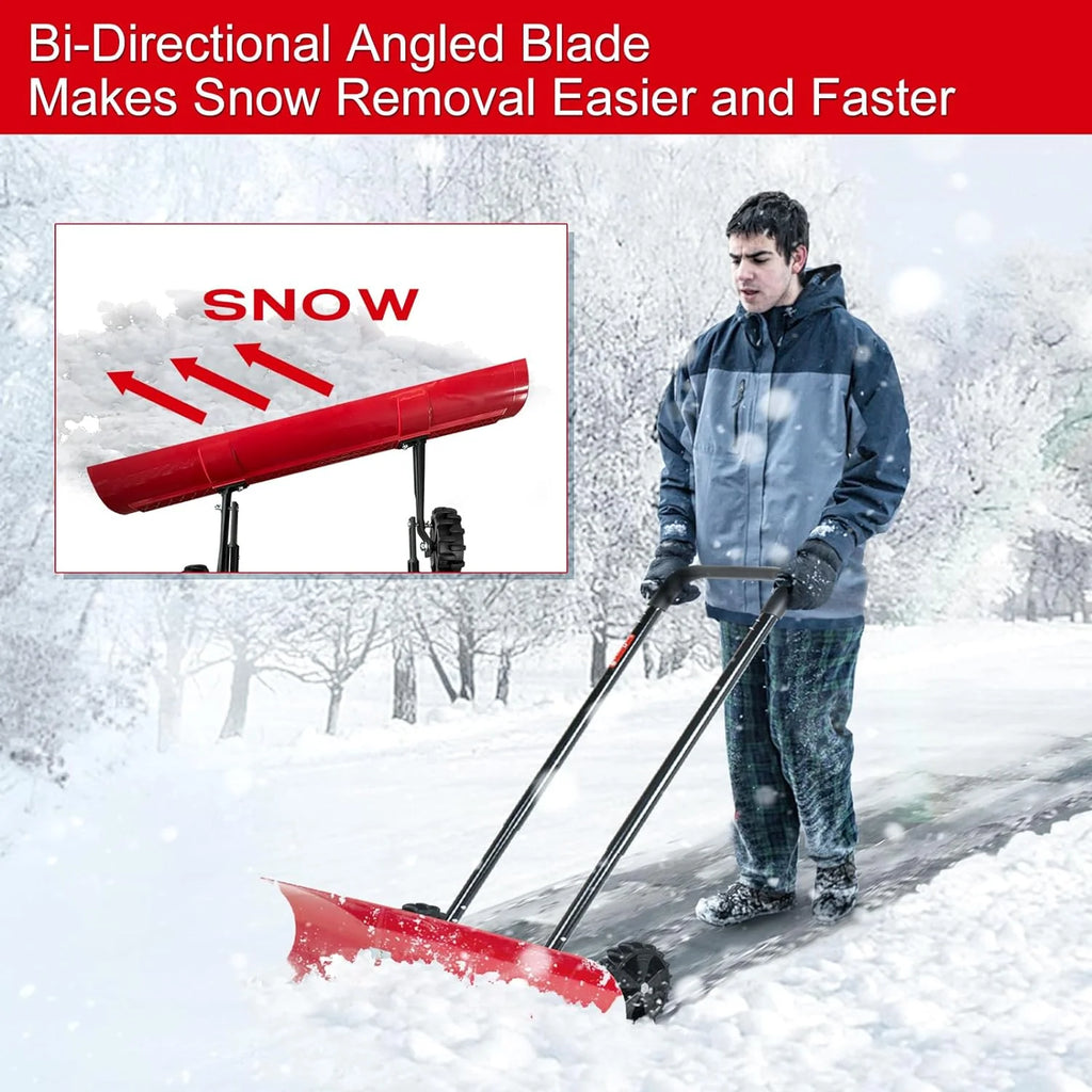 Brewin SnowPro 38 Inch Bi-Directional Wheeled Snow Pusher, Red - H955N