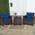 3-Piece Rattan Patio Conversation Set With Cushions And Coffee Table