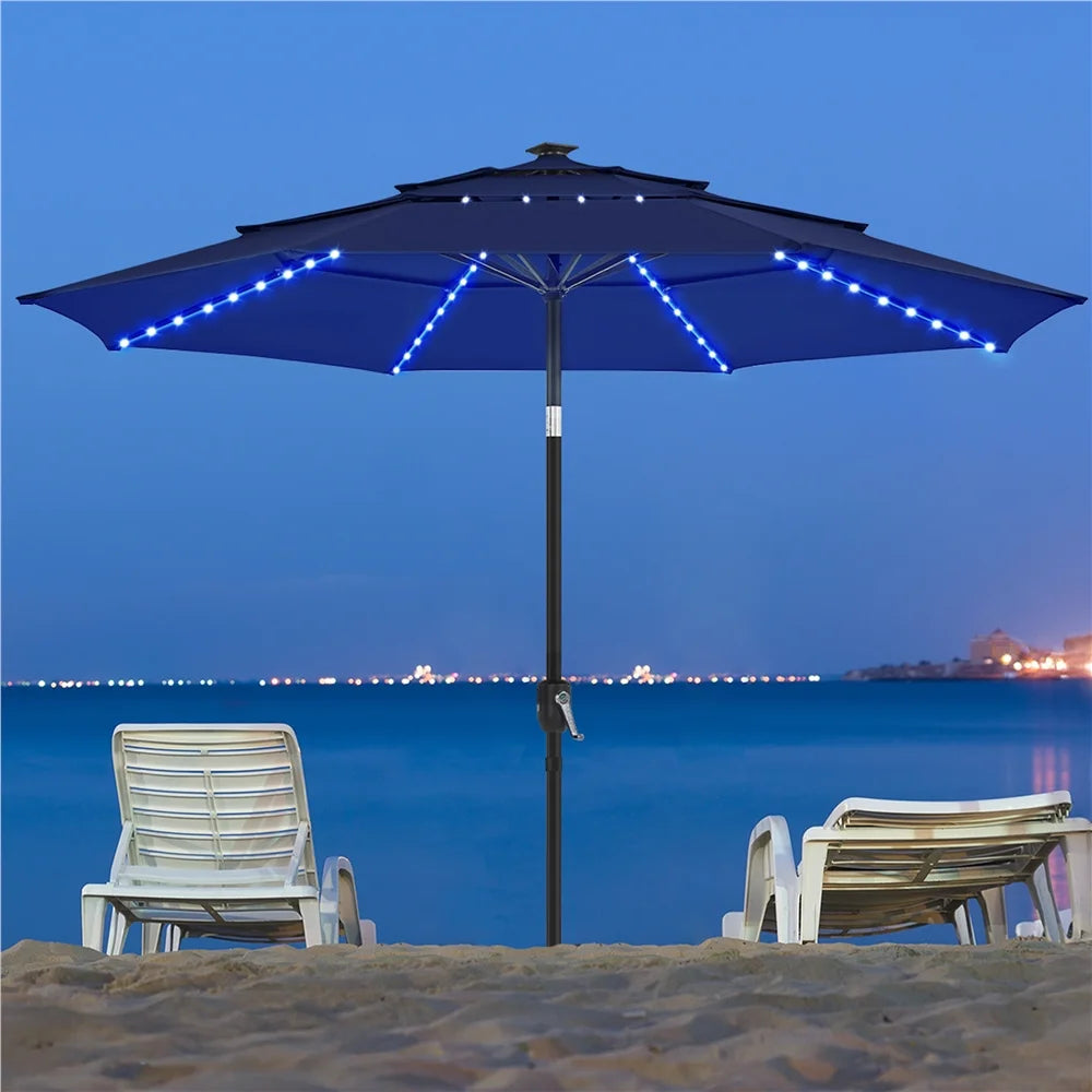 Renwick Outdoor Patio Parasol With Color-Changing LED Strip, Tan - 10 Ft