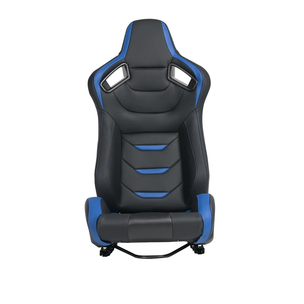 Universal Racing Bucket Seats, Pair With Dual Lock Sliders, Black With Blue PVC Leather, 36.6 x 21.6 x 21.6 in