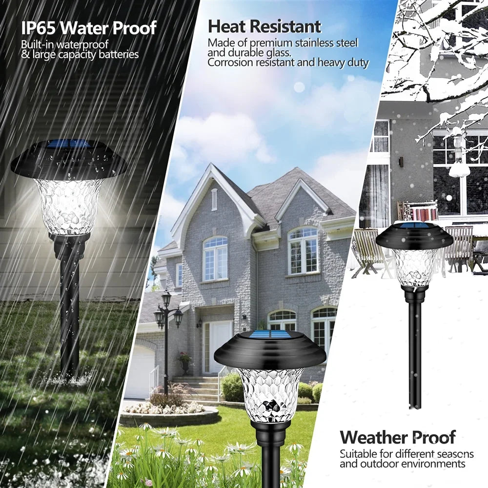Solar Garden Landscape Lights, 8 Pack - Waterproof Glass Stainless Steel Auto-On/Off