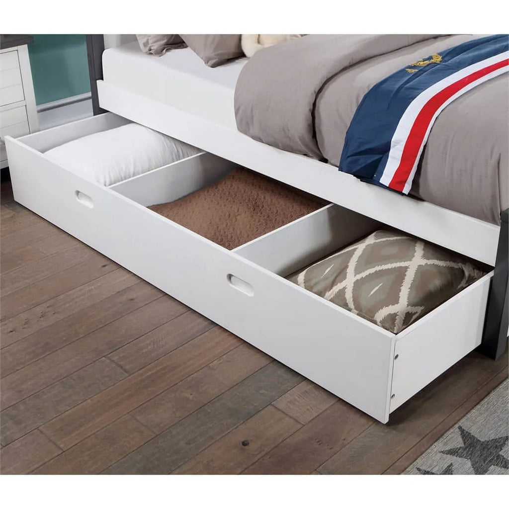 Furniture of America Wood Full Bed With Trundle, White And Gray - Acres