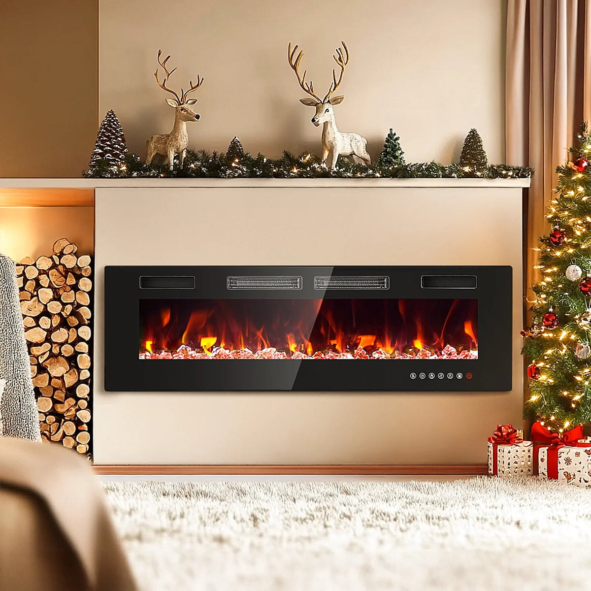 Dovov Wall Mounted Electric Fireplace Heater, 50 inch, Black, 750/1500W