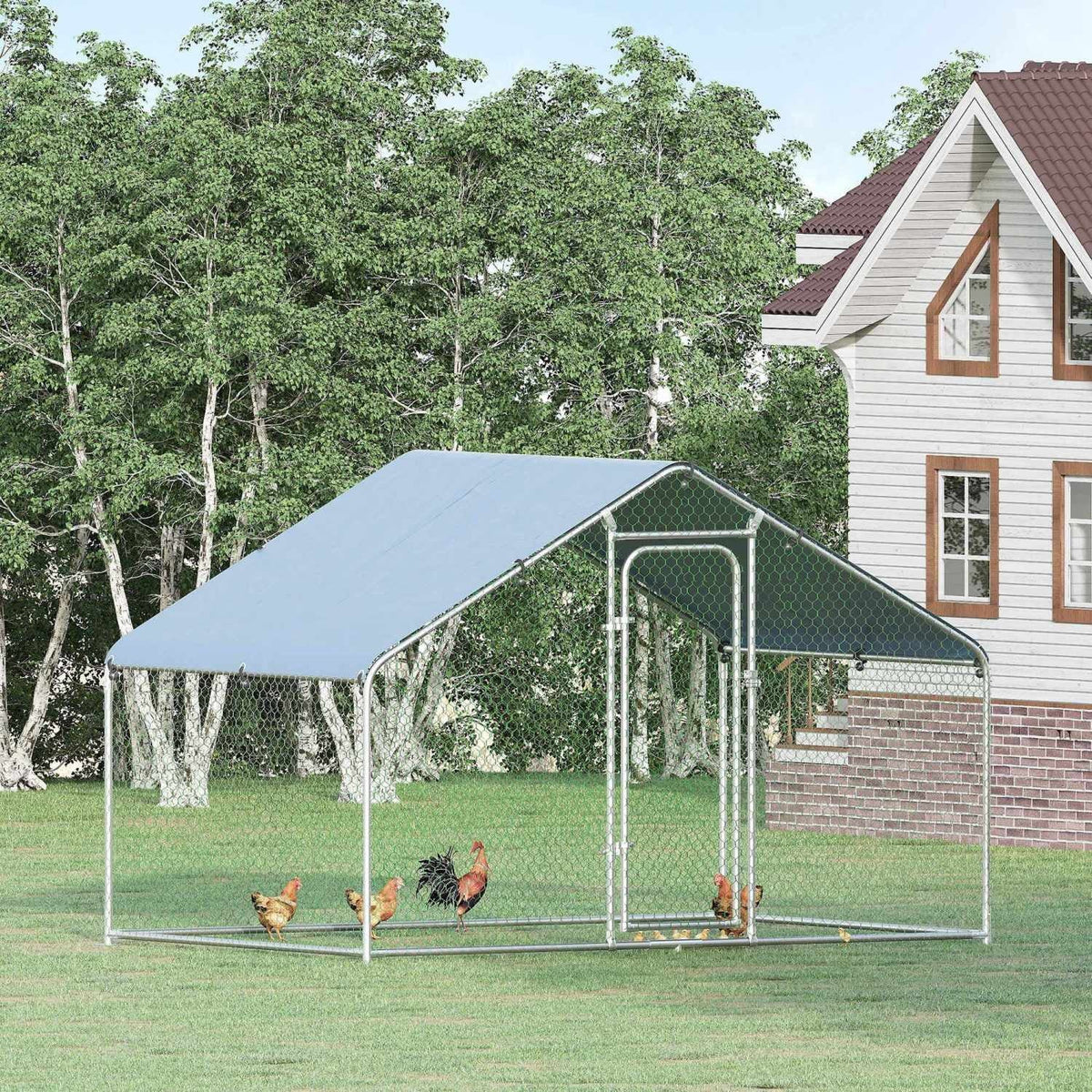 PawHut Walk-In Chicken Coop Run With Waterproof Anti-UV Cover - 9.8' x 6.6' x 6.4', 1.26 in Tube Diameter