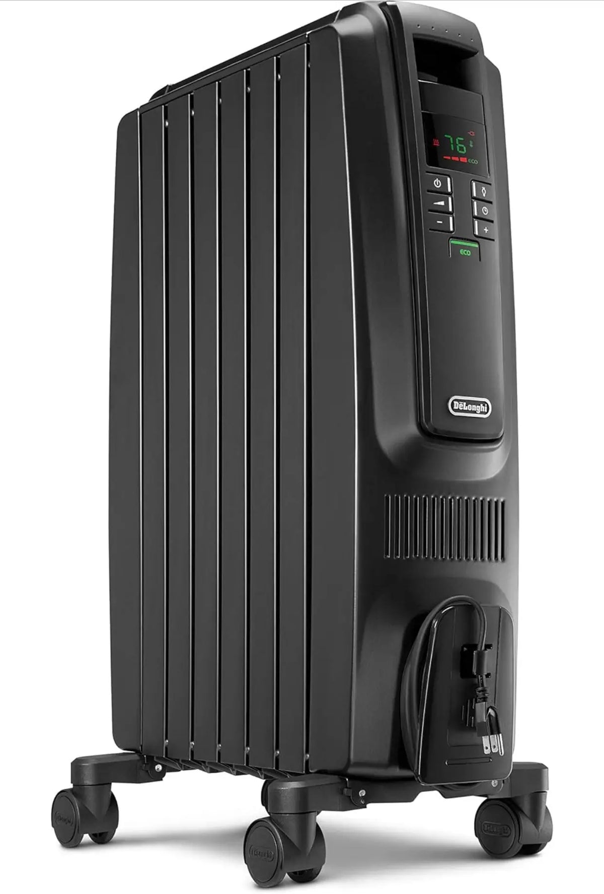 Oil-Filled Radiator Space Heater - 1500W, Adjustable Thermostat, 3 Heat Settings, Timer, White, Black