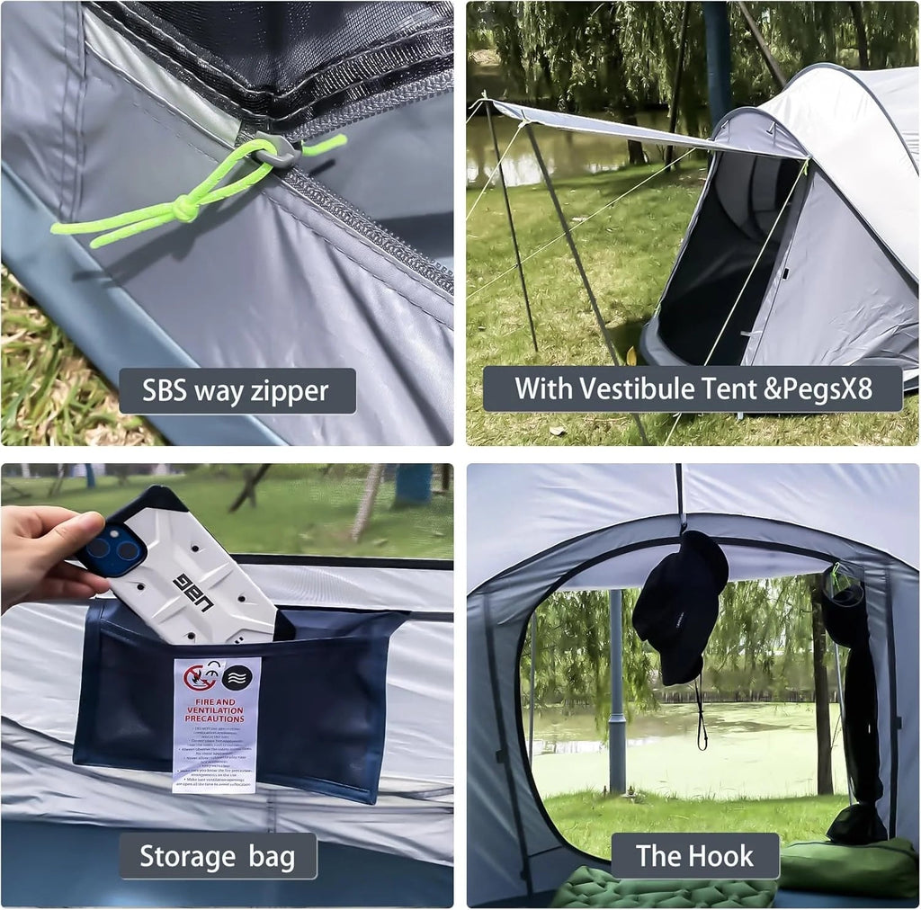 4 Person Pop-Up Camping Tent, Waterproof, 2 Doors, Automatic Setup