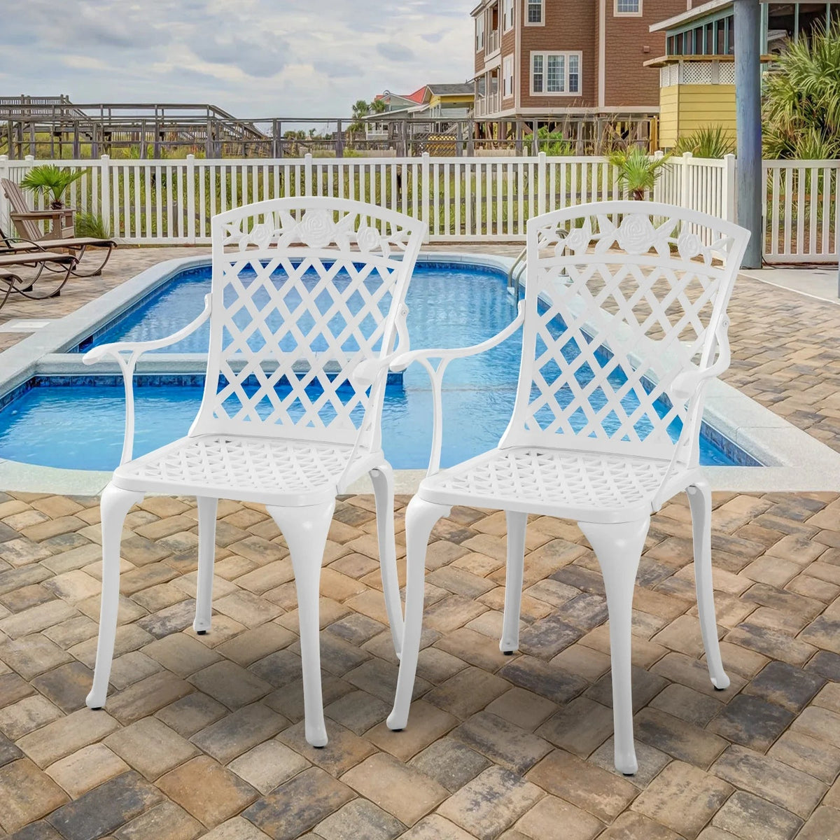 Withniture Cast Aluminum Patio Bistro Chairs, Set Of 2, 17.3 x 17 x 37.5 in, White