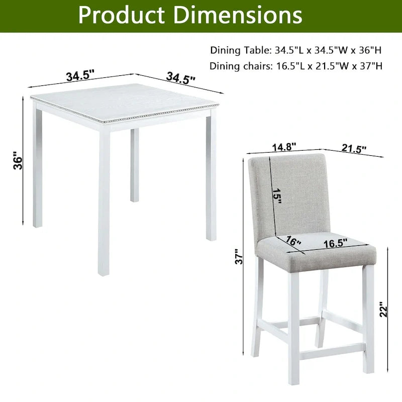 Modern 5-Piece Counter Height Dining Set With Square Table And 4 Upholstered Chairs