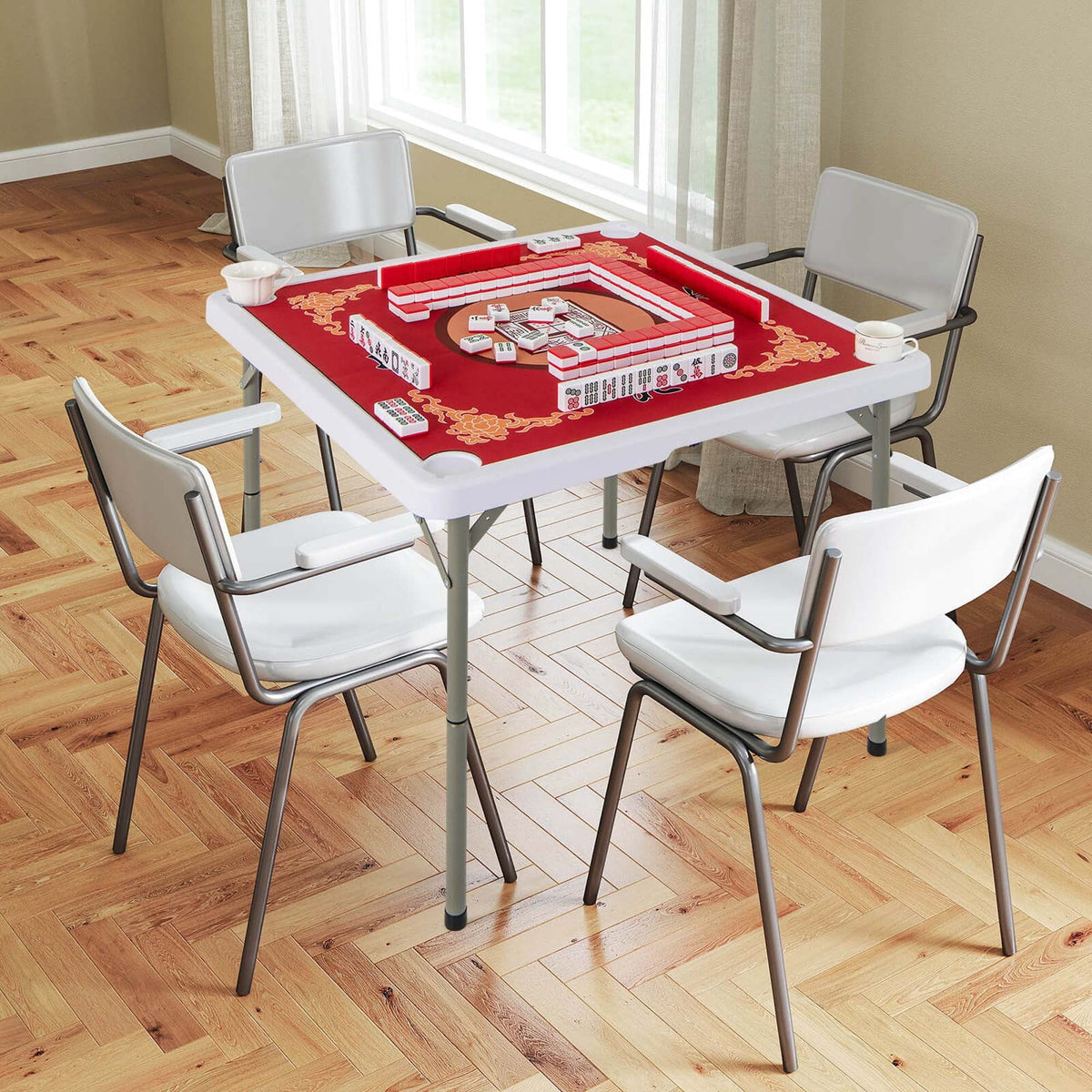 Costway Folding Mahjong Table With Cup Holders, Felt Mat And Carrying Handle - 35in x 35in x 29in