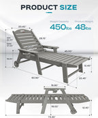 Ciokea Outdoor Oversized HDPE Chaise Lounge Chair With Wheels, Cup Holder And 5 Positions