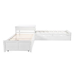White Twin Size L-Shaped Platform Bed With Trundle And 2 Drawers