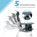 2-Pack 5-Position Outdoor Folding Backpack Beach Chairs With Side Table Set