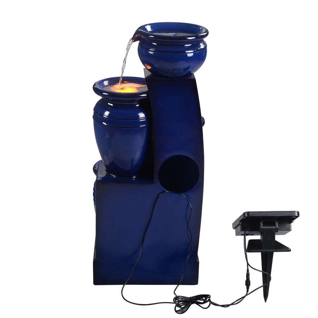 Teamson Home 28.74 in Solar 4-Tier Cascading Bowl Water Fountain With LED Lights - Navy