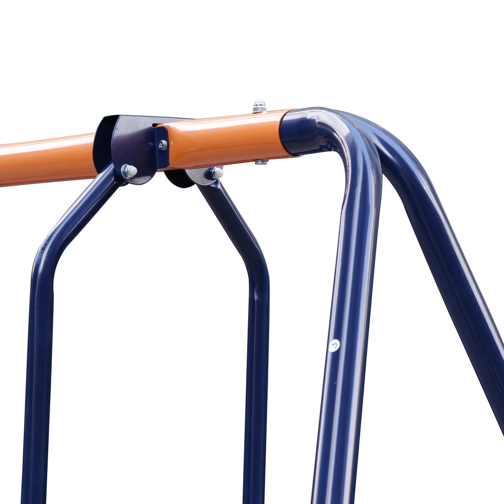 ZenSports Outdoor Double Kids Swing Set With 2 Seats And 1 Glider, Blue And Orange, 440lbs Capacity
