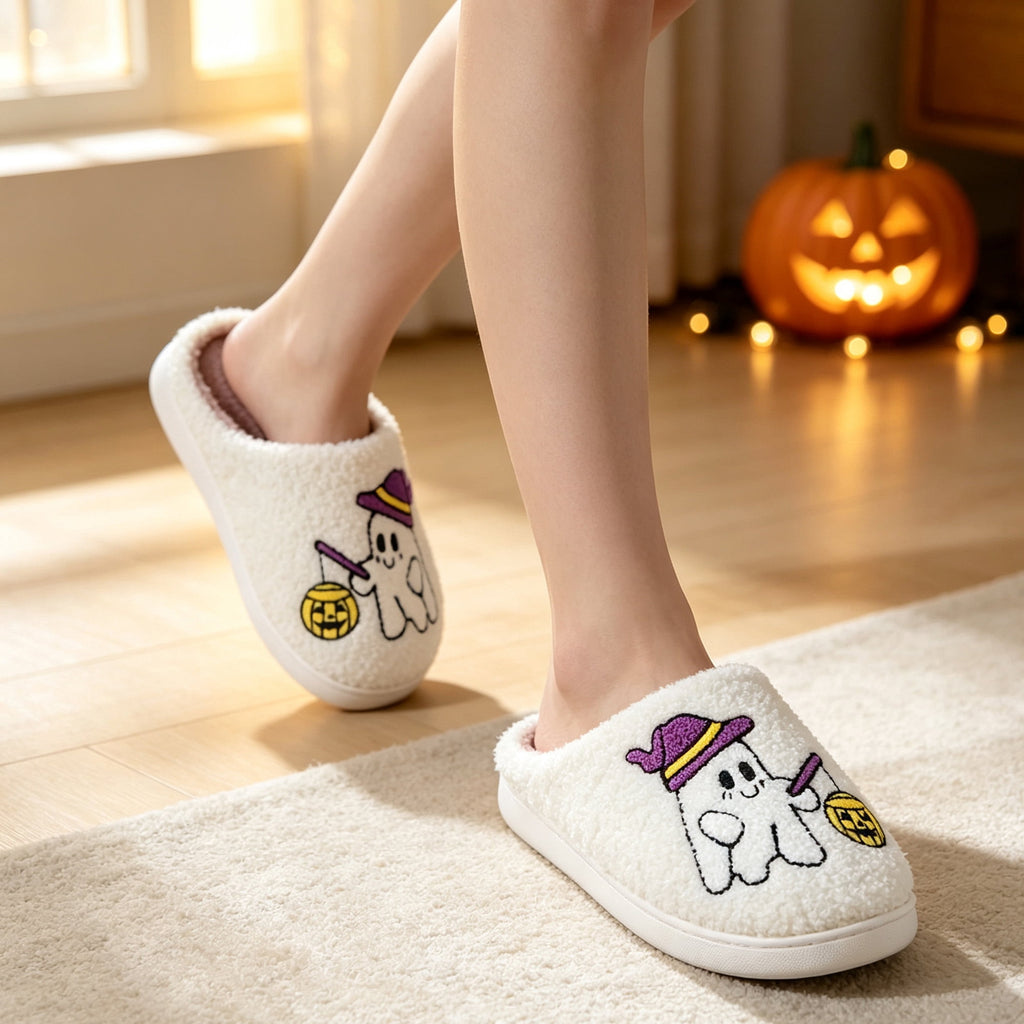 BERANMEY Halloween Slippers for Women Perfect Soft Plush Comfy Warm Slip-On Cute Womens Slippers Indoor Fluffy House Slippers for Women and Men Non-slip Fuzzy Flat Slides