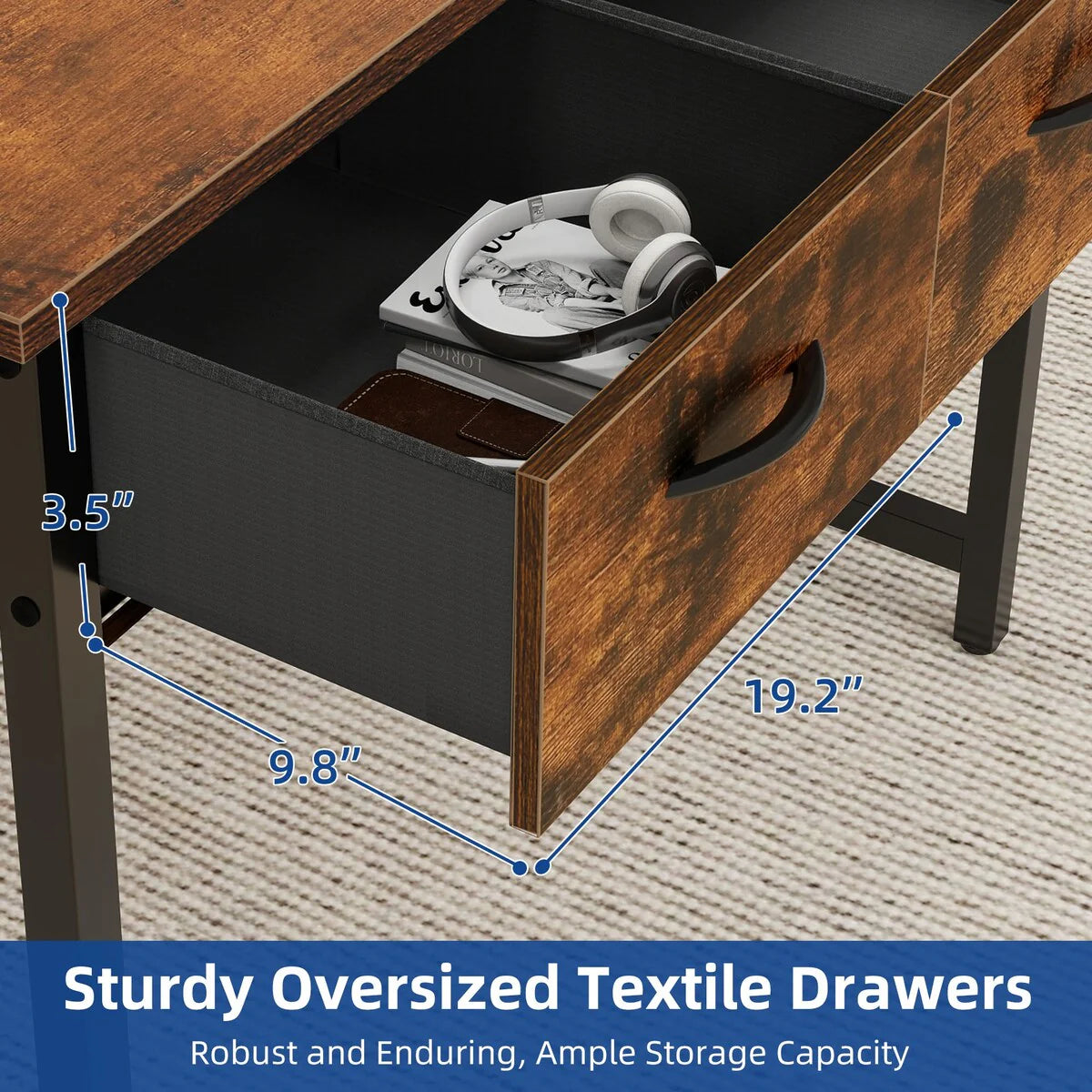 Computer Desk With 3 Fabric Drawers And Monitor Stand