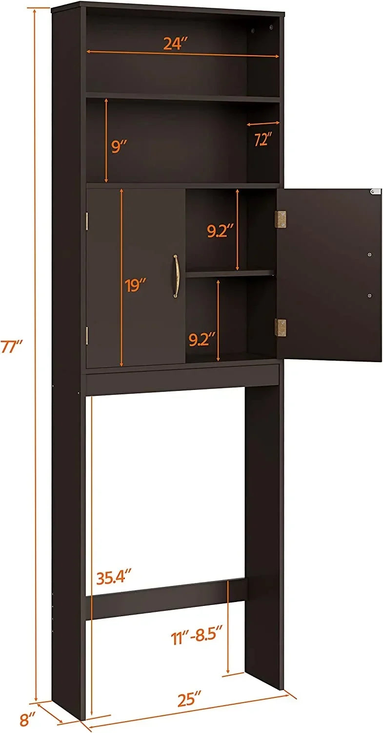 Over-the-Toilet Storage Cabinet With Adjustable Shelves And Double Doors, 77 in H, Espresso