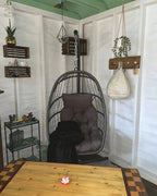 Yechen Indoor Outdoor Wicker Hanging Egg Chair With Stand, 38 x 38 x 78 Inches, 350 lbs, Charcoal Grey - EG-001