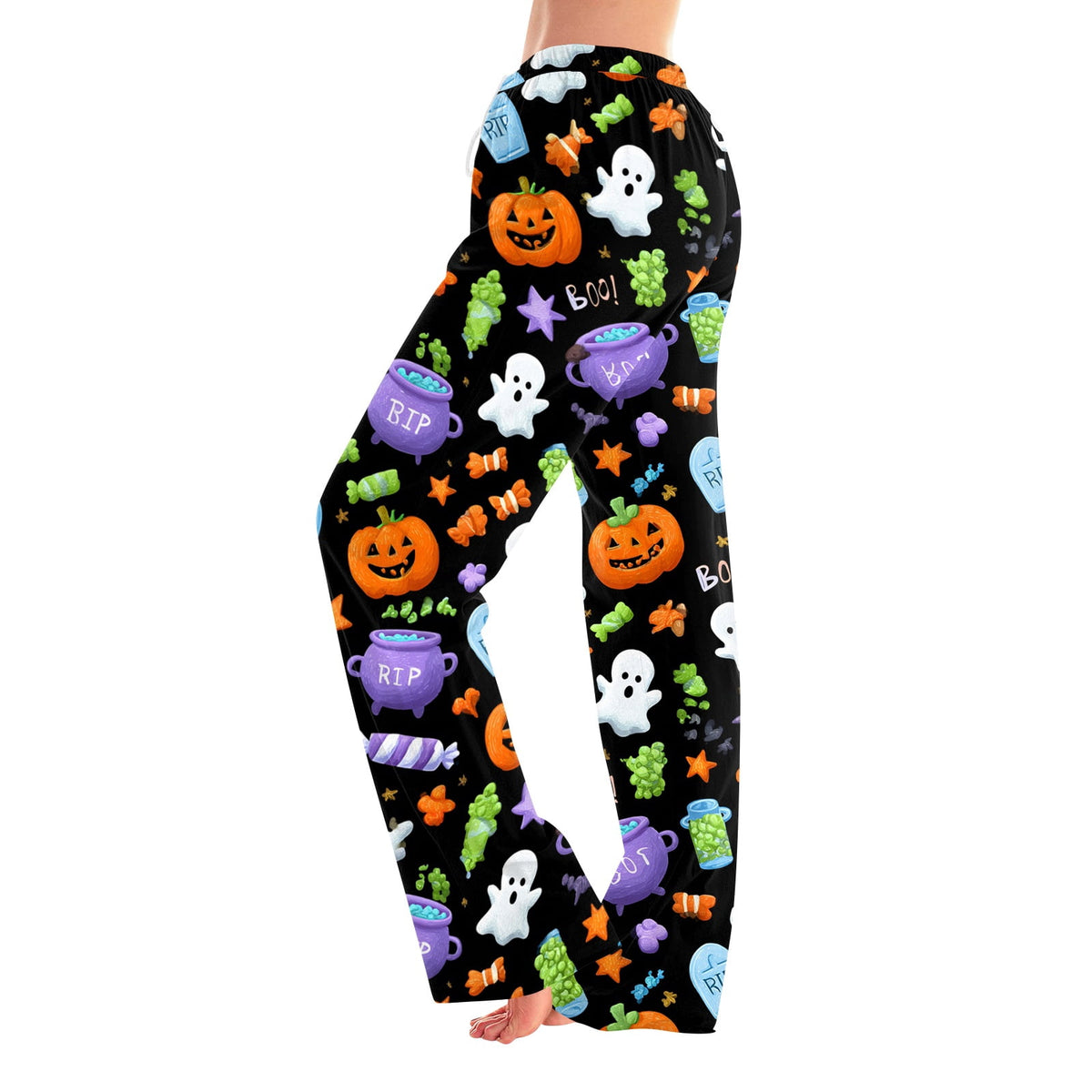 Fabrcox Halloween Womans Pajama Pants Ghost Pumpkin Candy Sleep Pants Women Fall Winter Festival Soft Lounge Pants for Women Khaki S