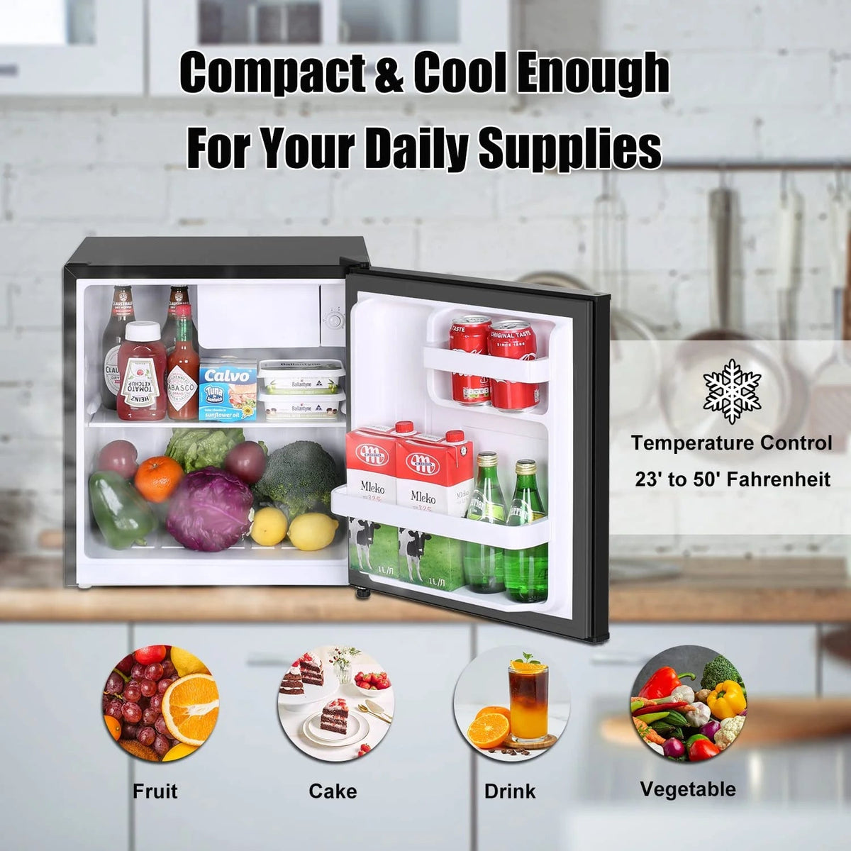 Frestec Compact Mini Refrigerator With Freezer, 1.6 Cu.Ft
