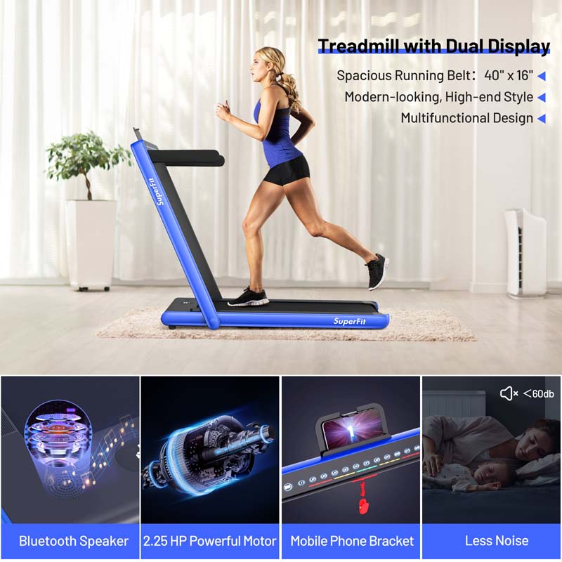 2 In 1 Folding Treadmill, 2.25 HP, 40 in x 16 in Running Area, Dual Display And App Control