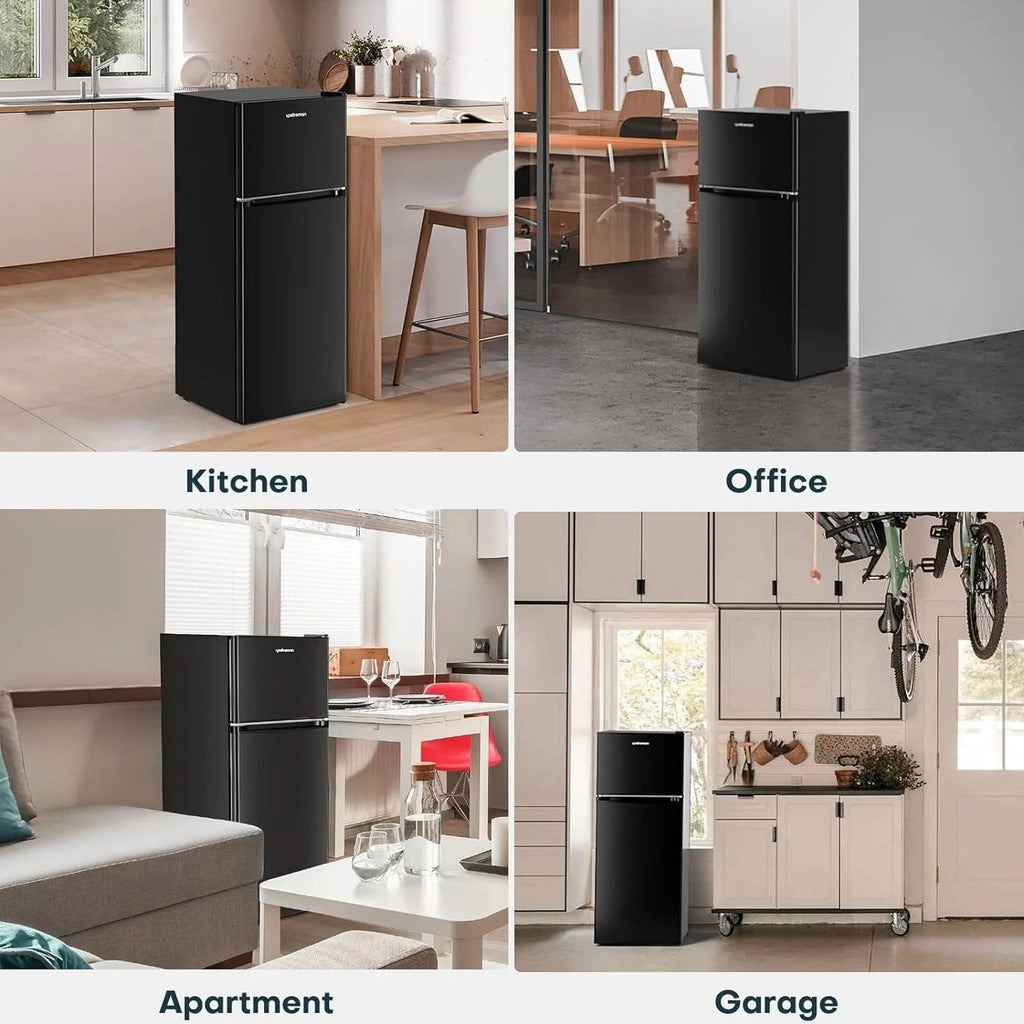 Upstreman 4.0 Cu.Ft Double Door Mini Fridge With Freezer, Black - BR401