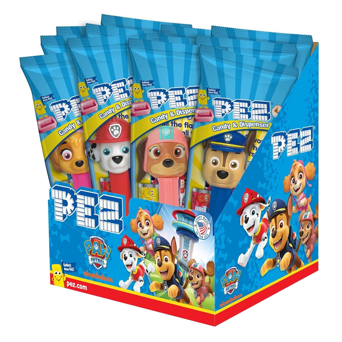 PEZ Candy PAW Patrol Variety Party Pack, 1 individually wrapped candy dispenser with 2 candy refills, 12 count