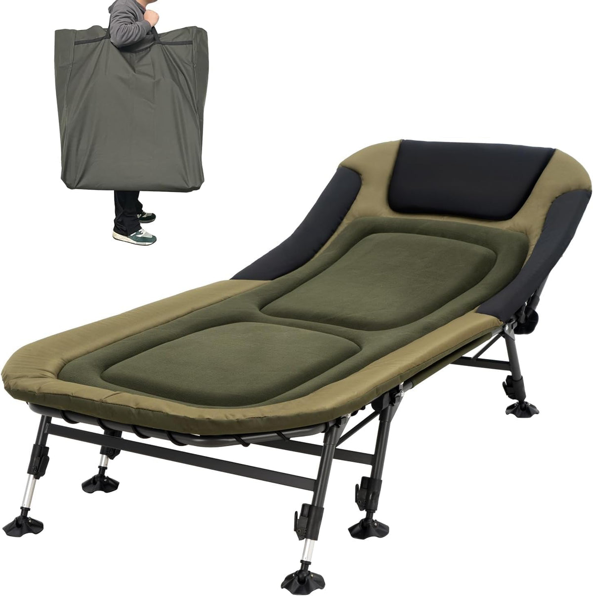 Folding Camping Cot for Adults With Carry Bag, 330 lbs, 79 x 33 x 15.7-17.7 in - Adult Cot