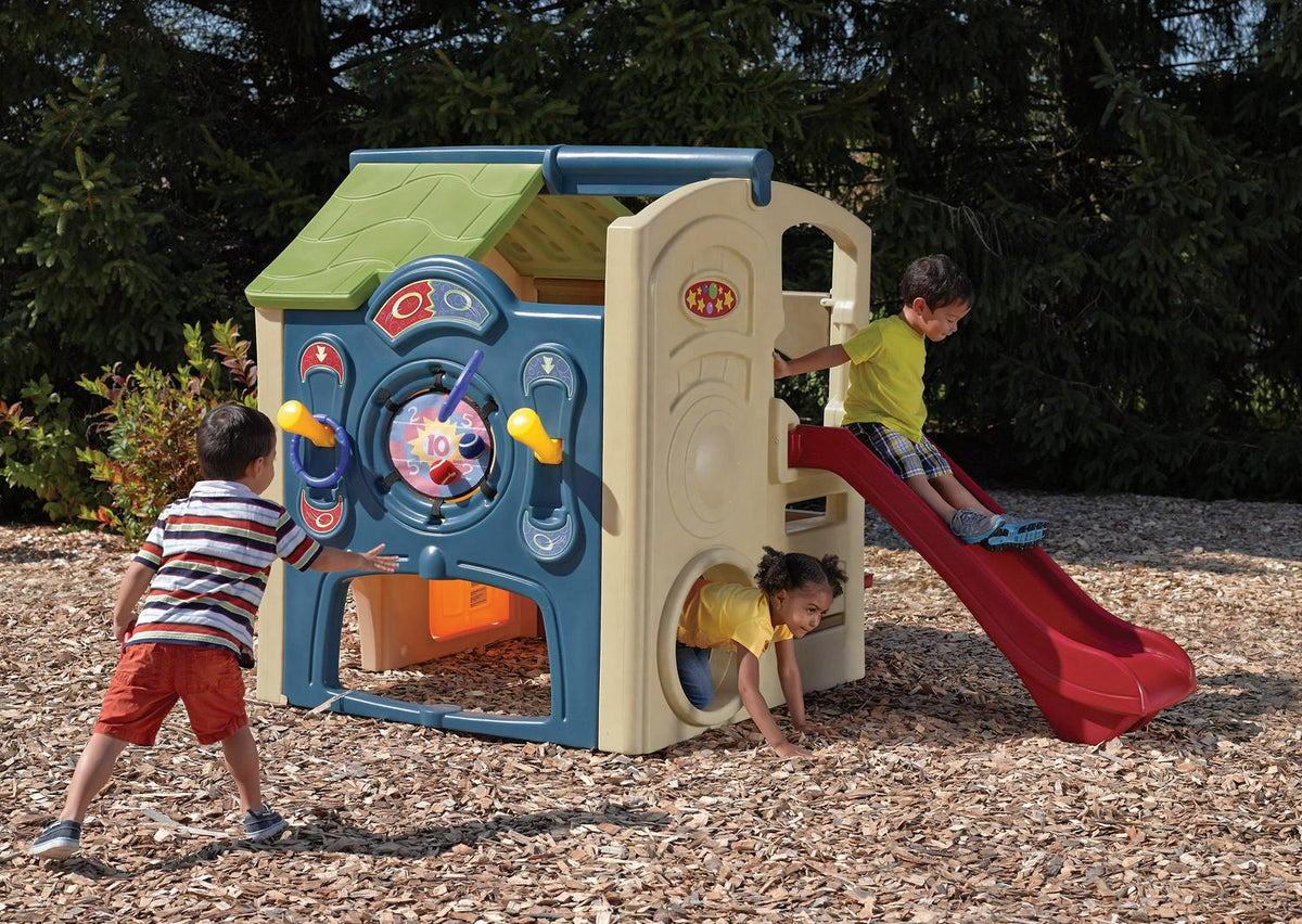 Step2 Neighborhood Fun Center Brown Plastic Playhouse With Slide - 851000