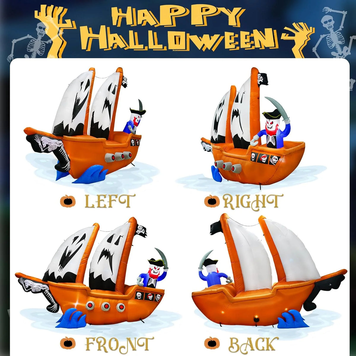 PARAYOYO Halloween Inflatable Pirate Ship Decoration, 10ft, Brown - J-GR-2303