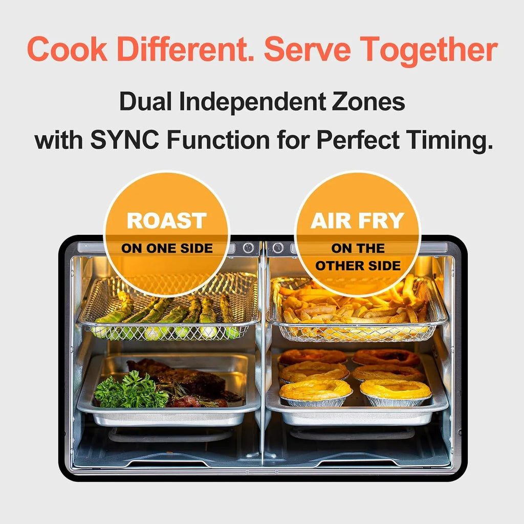 HotKing Dual-Zone Air Fryer Toaster Oven Combo, 28 QT Stainless Steel - KATO-28A1