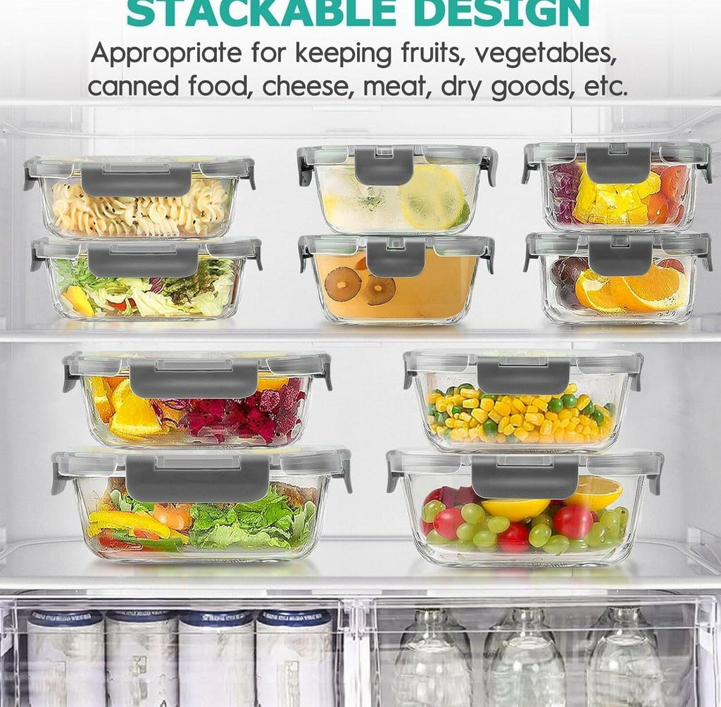 Glass Food Storage Containers With Lids Set, 34 Pieces, Grey
