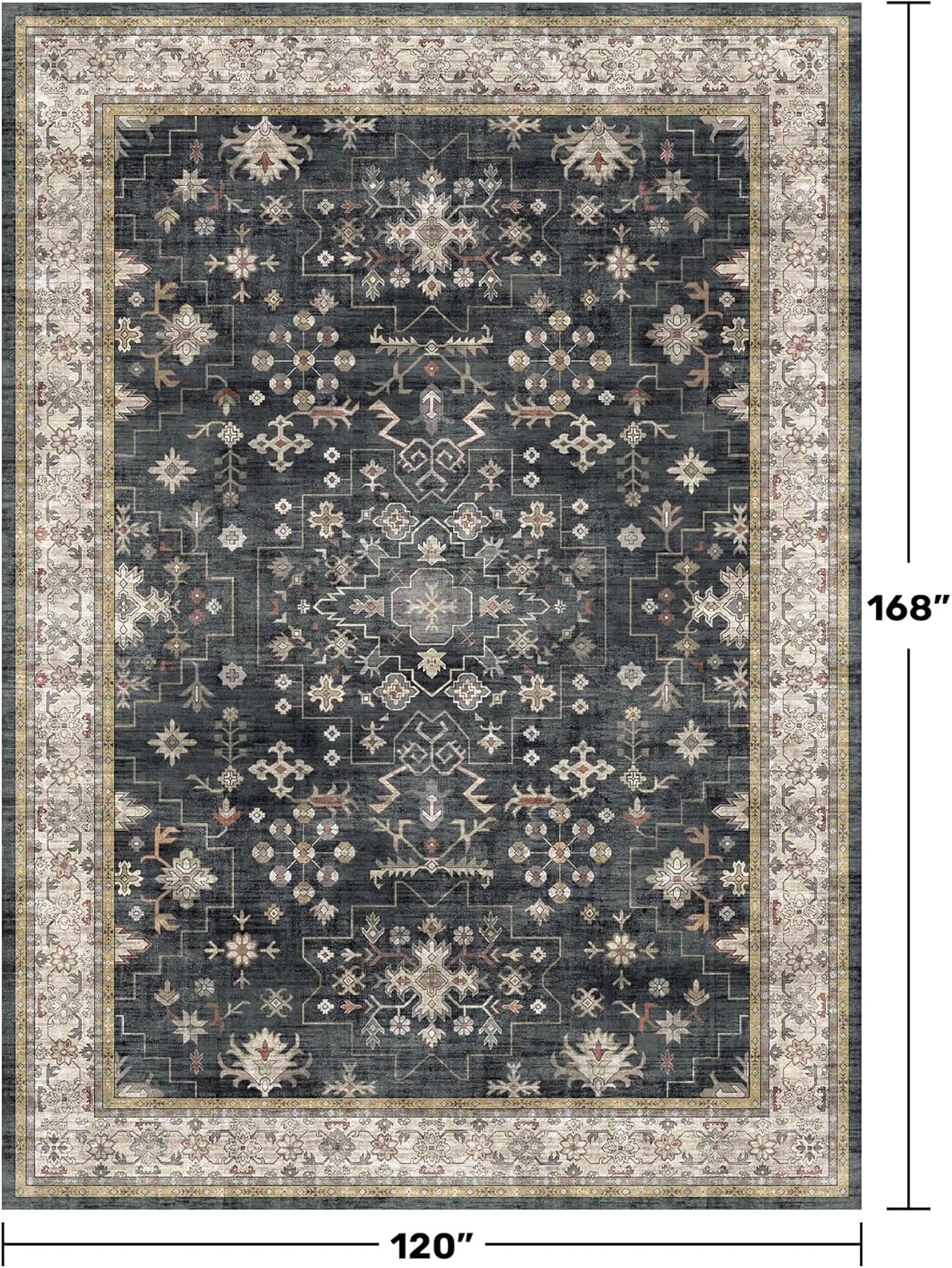 Hazo Haus Washable Low-Pile Area Rug 10x14 Black/Multi