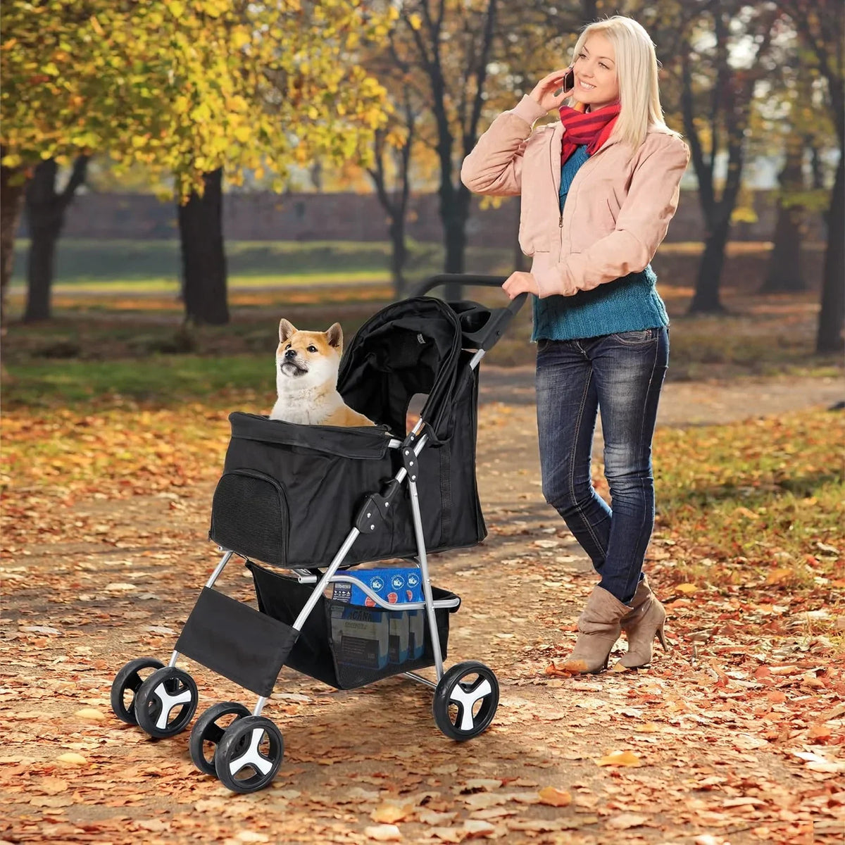 Pet Stroller With 4 Wheels For Small And Medium Dogs And Cats - Foldable, Oxford Cloth, 30 lbs Capacity