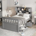 Twin/Full Captain Platform Bed With 4 Drawers And Storage Bookcase Headboard